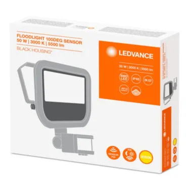 Прожектор светодиодный с датчиком  ДО-50Вт 3000K 5000Лм IP65 черный LEDVANCE | 4058075143579 | LEDVANCE