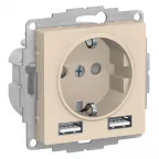 РОЗЕТКА ATLASDESIGN 16А c 2 USB A+A, 5В/2,4А, 2х5В/1,2А, механизм, БЕЖЕВЫЙ