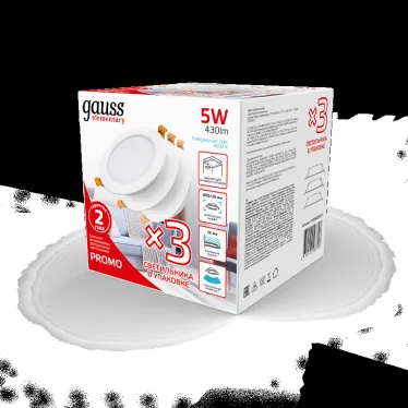 Светильник встраиваемый downlight Elementary круг 5W 430lm 4000K 210-240V IP20 95*38 монтаж бел.LED (3шт. в упак.) LED 1/40 | 9100420205T | Gauss