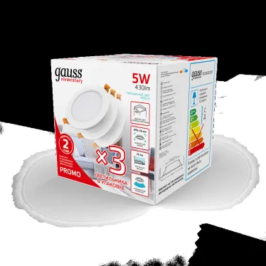 Светильник встраиваемый downlight Elementary круг 5W 430lm 4000K 210-240V IP20 95*38 монтаж бел.LED (3шт. в упак.) LED 1/40 | 9100420205T | Gauss