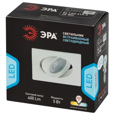 Светильник светодиодный встраиваемый KL LED 21A-5 3K WH LED квадратный поворотн. LED SMD 5W 3000K белый | Б0037034 | ЭРА