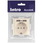 Розетка Intro Accent 6-410-02 , P+E Schuko со шторками, 16А-250В + 2хUSB, IP20, СУ, слоновая кость
