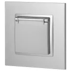 Розетка 2P+E Schuko со шторками с крышкой, 16А-250В, Эра Elegance, алюминий, 14-2103-03