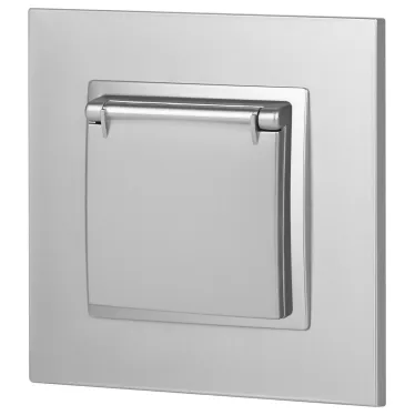 Розетка 2P+E Schuko со шторками с крышкой, 16А-250В, Эра Elegance, алюминий, 14-2103-03