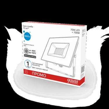 Прожектор светодиодный  Elementary 70W 4370lm IP65 6500К черный ПРОМО 1/10 | 613100370P | Gauss