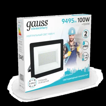 Прожектор светодиодный Elementary 100W 9475lm 4000К 175-265V IP65 черный LED 1/4 | 613100110 | Gauss