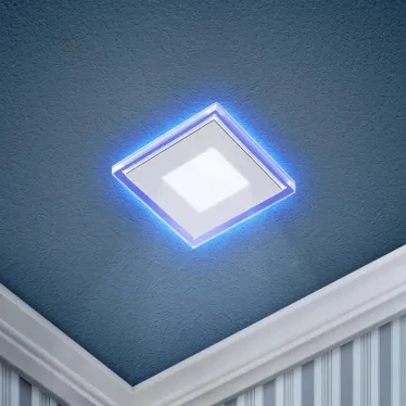Светильник точечный встраиваемый светодиодный LED 4 6Вт 4000К белый квадрат с синей подсветкой| Б0017495 | ЭРА