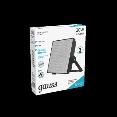 Прожектор светодиодный EVO 20W 1800 lm IP65 6500К, IK07, черный 1/30 | 687511320 | Gauss