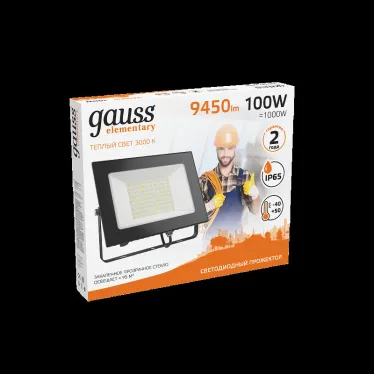 Прожектор светодиодный 100W 6700lm IP65 3000К черный | 613527100 | Gauss