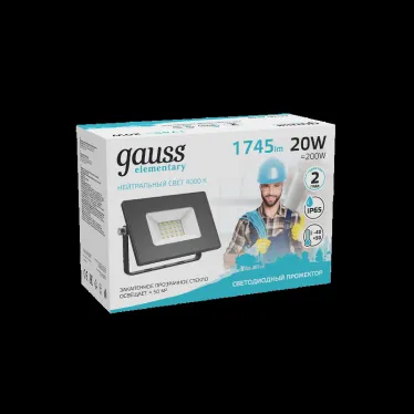 Прожектор светодиодный Elementary 20W 1745lm 4000К 200-240V IP65 черный LED 1/20 | 613100220 | Gauss