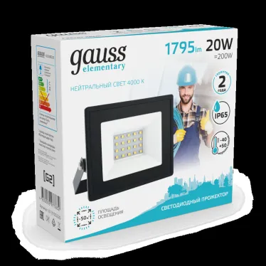 Прожектор светодиодный Elementary 20W 1745lm 4000К 200-240V IP65 черный LED 1/20 | 613100220 | Gauss