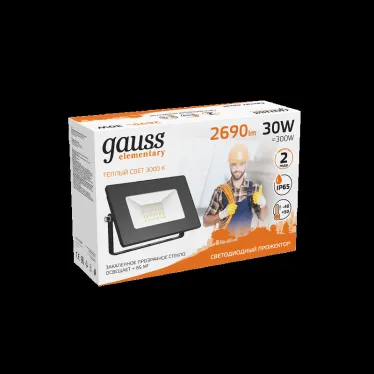 Прожектор светодиодный Gauss LED 30W 2000lm IP65 3000К черный | 613527130 | Gauss