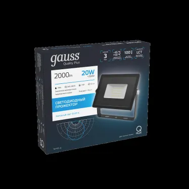 Прожектор светодиодный Qplus 20W 1800lm IP65 6500К черный |  613511320 | Gauss