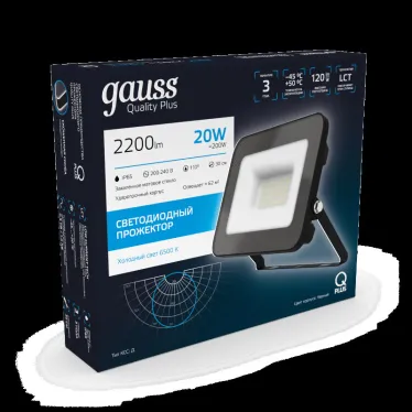 Прожектор светодиодный Qplus 20W 1800lm IP65 6500К черный |  613511320 | Gauss