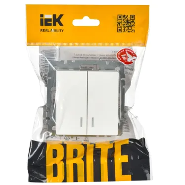 BRITE Выключатель двухклавишный с индикацией 10А ВС10-2-1-БрБ белый