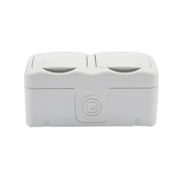 Блок горизонтальный 2 розетки (керамика) Mini OG IP54 с заземлением, о/у, белый