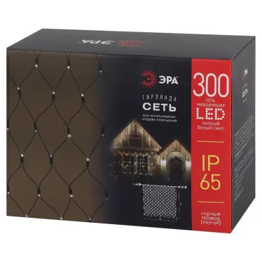 Светодиодная новогодняя гирлянда ERAPS-SKW2 нить 2x3 м тёплый белый свет 300 LED | Б0051898 | ЭРА