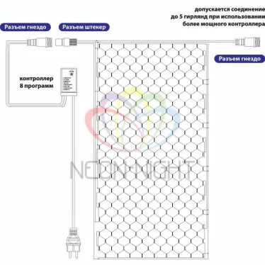 Гирлянда "Сеть" 2х1,5м, черный ПВХ, 240 LED Мультиколор | 215-029 | NEON-NIGHT