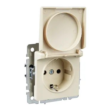 BRITE Розетка с заземлением с защитными шторками и крышкой 16А IP20 РСбш10-3-БрКр бежевый