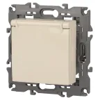 Розетка 2P+E Schuko со шторками с крышкой, 16А-250В, Эра Elegance, сл.кость, 14-2103-02