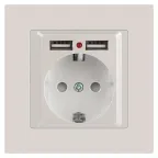 Розетка Intro Accent 6-410-06 , P+E Schuko со шторками, 16А-250В + 2хUSB, IP20, СУ, перламутр