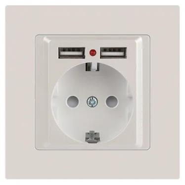 Розетка Intro Accent 6-410-06 , P+E Schuko со шторками, 16А-250В + 2хUSB, IP20, СУ, перламутр