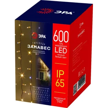 Светодиодная новогодняя гирлянда ERAPS-SP1 сеть 3 м тёплый белый свет 600 LED | Б0051893 | ЭРА