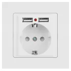 Розетка Intro Accent 6-410-01М , P+E Schuko со шторками, 16А-250В + 2хUSB, IP20, СУ, белый матовый