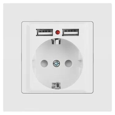 Розетка Intro Accent 6-410-01М , P+E Schuko со шторками, 16А-250В + 2хUSB, IP20, СУ, белый матовый