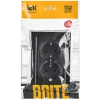 BRITE Розетка двойная с заземлением без защитных шторок 16А в сборе РС12-3-БрЧ черный