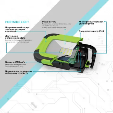 Аккумуляторный светодиодный прожектор PORTABLE LIGHT 10W 700lm IP44 6500К 1/20 | 686400310 | Gauss