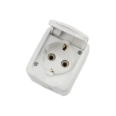 Розетка одноместная Mini OG IP54, с заземлением, о/у, белая