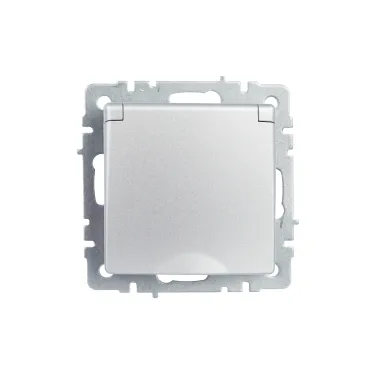 BRITE Розетка с заземлением с защитными шторками и крышкой 16А IP20 РСбш10-3-БрА алюминий