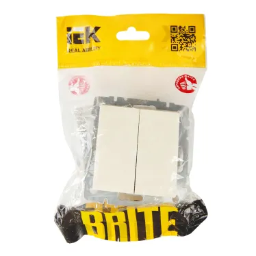 BRITE Выключатель двухклавишный проходной 10А ВС10-2-6-БрКр бежевый