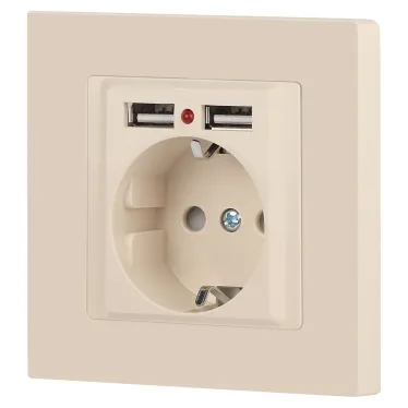 Розетка Intro Accent 6-410-02 , P+E Schuko со шторками, 16А-250В + 2хUSB, IP20, СУ, слоновая кость