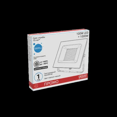 Прожектор светодиодный LED Elementary 100W 6600lm IP65 6500К черный ПРОМО 1/10 | 613100100P | Gauss