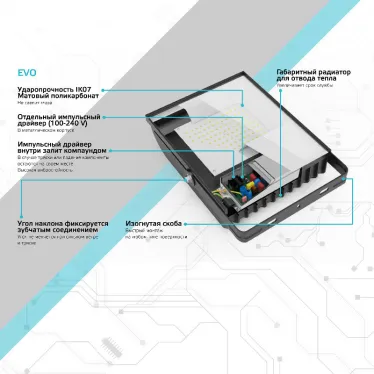 Прожектор светодиодный  EVO 50W 4500 lm IP65 6500К, IK07, черный 1/20 | 687511350 | Gauss