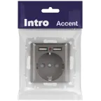 Розетка Intro Accent 6-410-09 P+E Schuko со шторками, 16А-250В + 2хUSB, IP20, СУ, титан