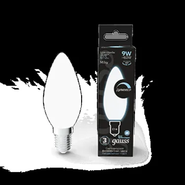 Лампа светодиодная Filament Свеча 9W 610lm 4100К Е14 milky диммируемая LED 1/10/50 | 103201209-D | Gauss