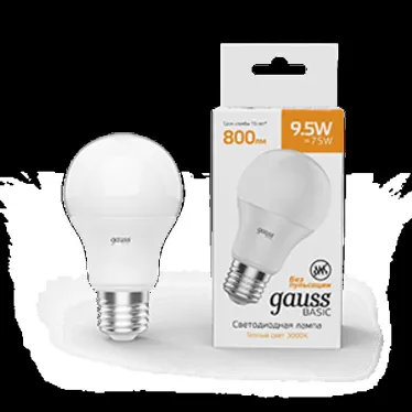 Лампа светодиодная Basic A60 9,5W 800lm 3000K Е27 LED 1/10/50 | 1023210 | Gauss