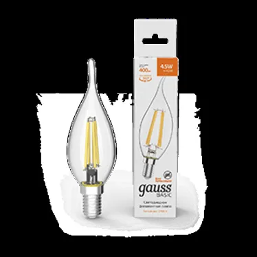 Лампа светодиодная Basic Filament Свеча на ветру 4,5W 400lm 2700К Е14 LED 1/10/50 | 1041115 | Gauss