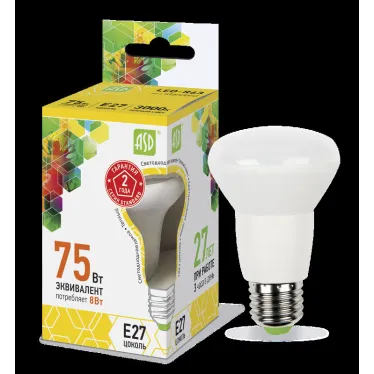 Лампа светодиодная LED-R63-standard 8Вт 230В Е27 3000К 720Лм | 4690612001616 | ASD
