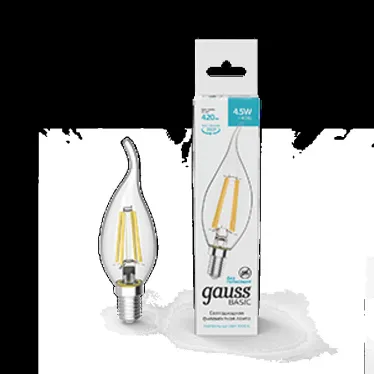Лампа светодиодная Basic Filament Свеча на ветру 4,5W 420lm 4100К Е14 LED 1/10/50 | 1041125 | Gauss