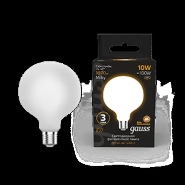 Лампа светодиодная Filament G125 10W 1070lm 3000К Е27 milky LED 1/20 | 187202110 | Gauss