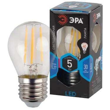 Лампа светодиодная F-LED P45-5W-840-E27 Лампы СВЕТОДИОДНЫЕ F-LED ЭРА (филамент, шар, 5Вт, нейтр, E27), | Б0039191 | ЭРА