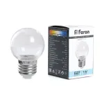                  Лампа светодиодная, (3W) 230V E27 6400K G60 прозрачный, LB-371 | 38122 | FERON
               