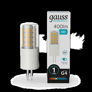 Лампа светодиодная Elementary G4 12V 4W 400lm 4100K керамика LED 1/10/200 | 10724 | Gauss