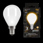                  Лампа светодиодная Filament Шар 9W 590lm 3000К Е14 milky LED 1/10/50 | 105201109 | Gauss
               