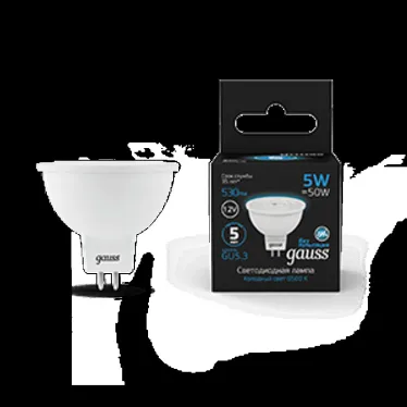 Лампа светодиодная MR16 12V 5W 530lm 6500K GU5.3 LED 1/10/100 | 201505305 | Gauss