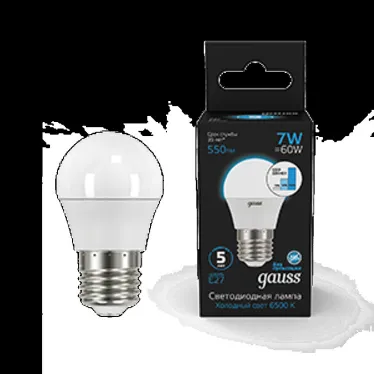 Лампа светодиодная Шар 7W 550lm 6500K Е27 шаг. диммирование LED 1/10/100 | 105102307-S | Gauss